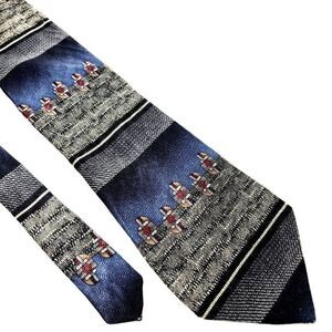 Chez Roffe‎ Silk Tie Print Gray Blue Wide
